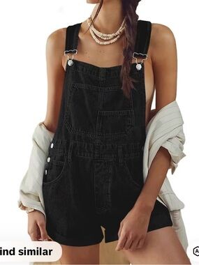 Black Denim Short Overalls - Women Jeans